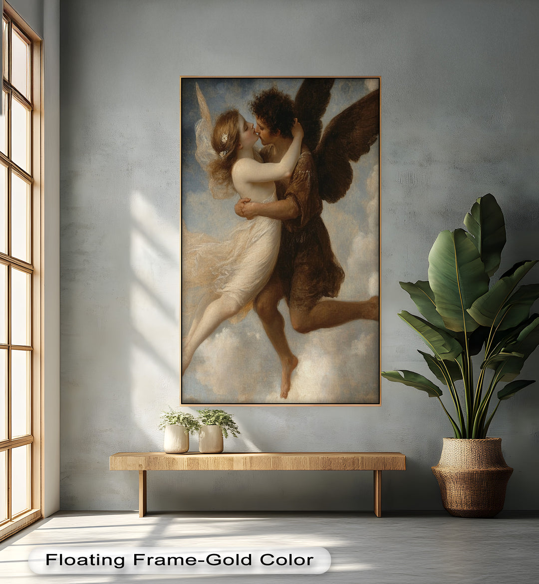 Celestial Embrace – Mythical Angelic Lovers Oil Painting