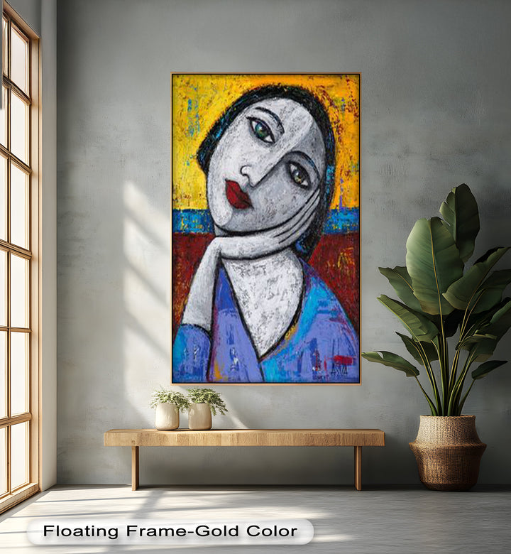 Restful Gaze – Expressionist Woman in Blue Picasso Oil Painting