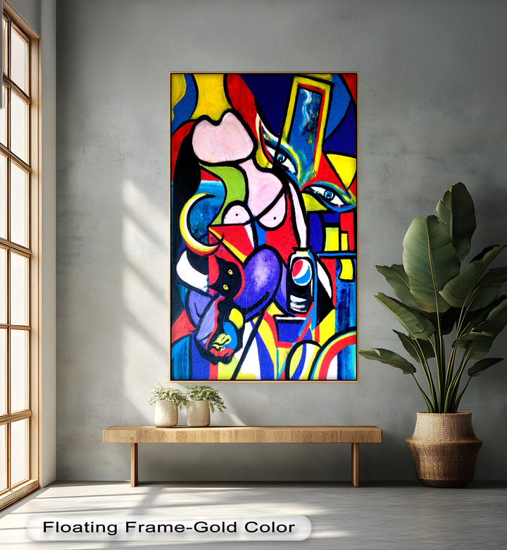 Pop Cubist Woman Wall Art – Abstract Framed Oil Painting