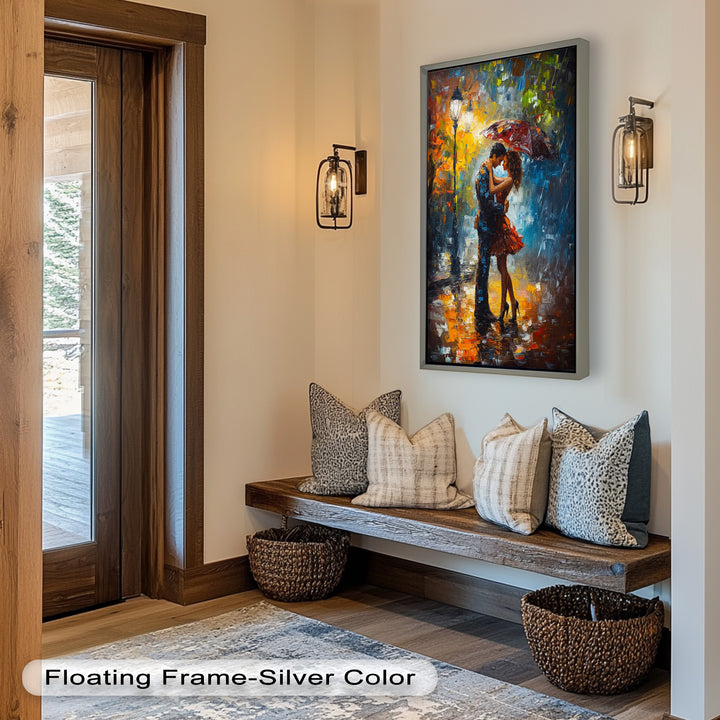 Evening Embrace – Romantic Rainy Street Scene Love Oil Painting