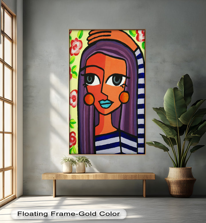 Striped Muse – Vibrant Woman with Flowers Picasso Oil Painting