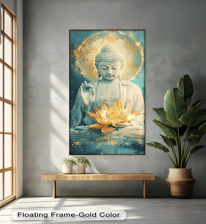 Golden Lotus Buddha Wall Art – Religious Oil Painting