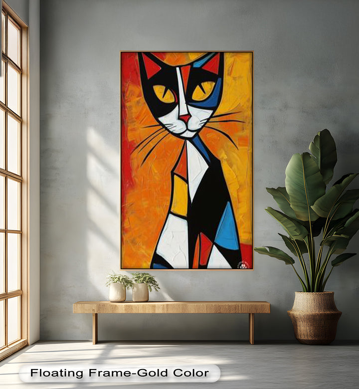 Geometric Feline – Abstract Cat Picasso Style Oil Painting