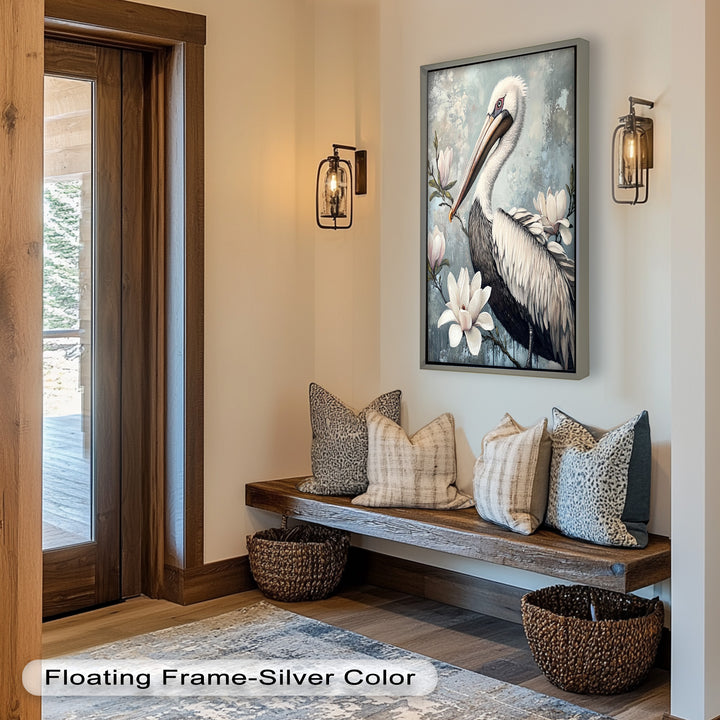 White Pelican Among Magnolia Blossoms - Animal Oil Painting