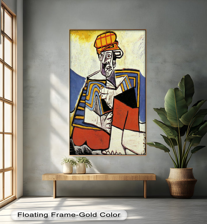 Abstract Man with Cap Wall Art – Cubist Oil Painting