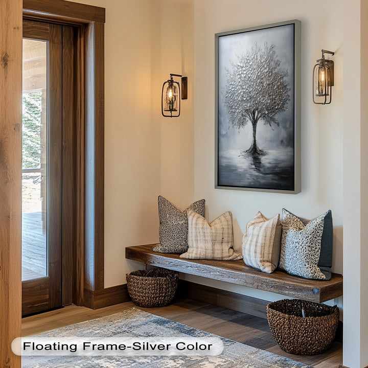 Silver Stillness – Tree in Monochrome Abstract Oil Painting