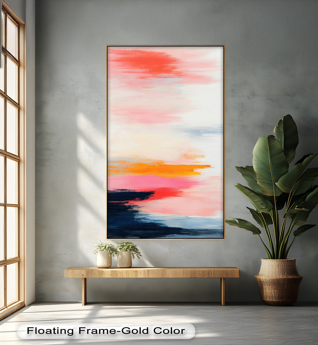 Blush Horizon – Abstraktes Ölgemälde mit Sonnenuntergangshimmel