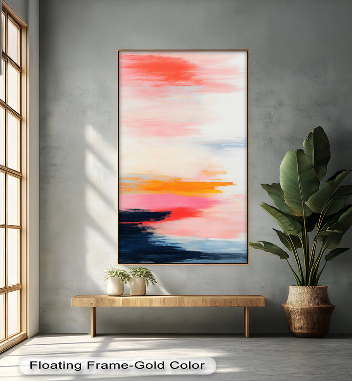 Blush Horizon – Abstraktes Ölgemälde mit Sonnenuntergangshimmel