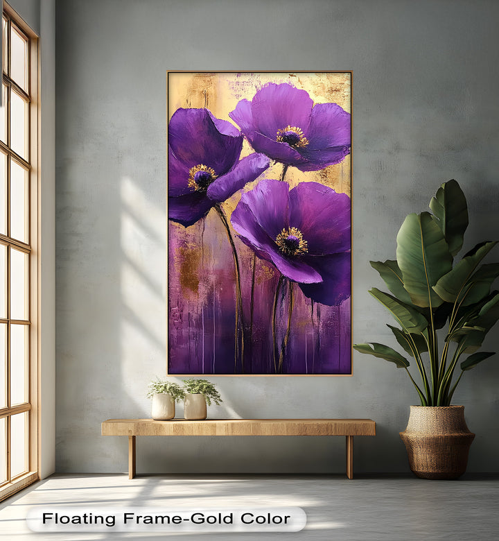 Purple Florals with Gold Accents - Flower Oil Painting