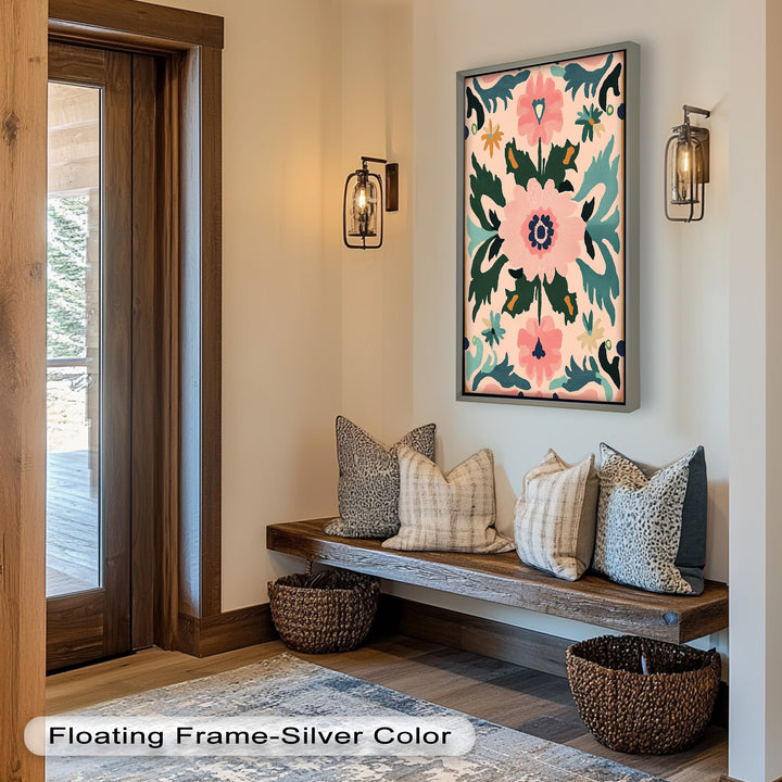 Folk Bloom – Symmetrisches Boho-Blumenölgemälde