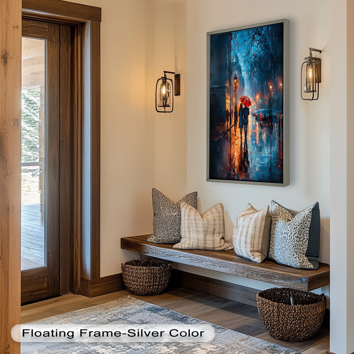 Lovers in the Rain – Romantic Night Street Oil Painting