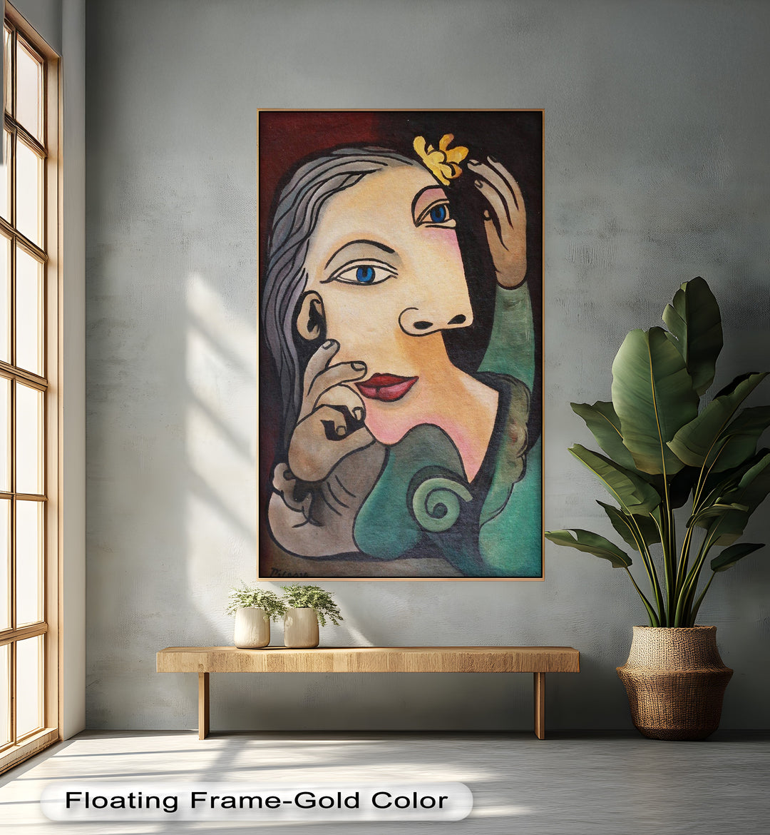 Quiet Bloom – Woman with Yellow Flower Picasso Oil Painting