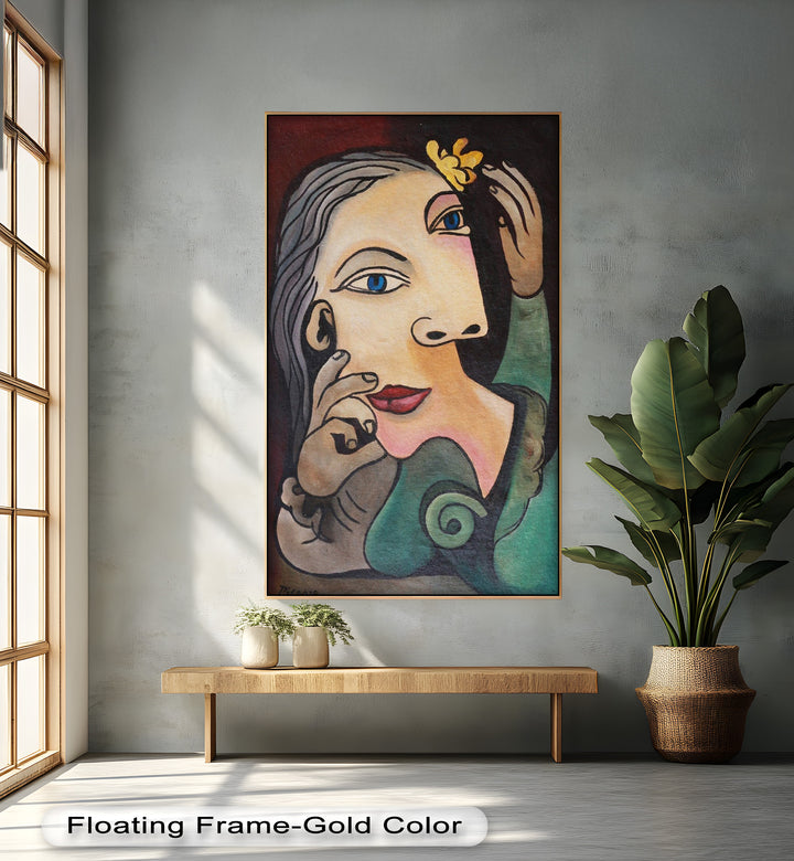 Quiet Bloom – Woman with Yellow Flower Picasso Oil Painting