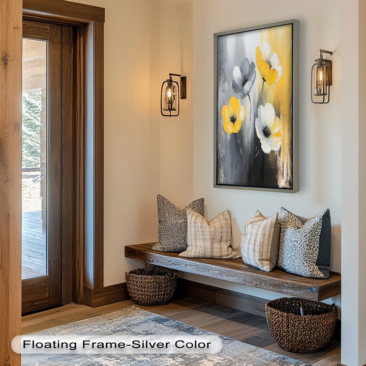 Golden Harmony – Yellow and White Floral Oil Painting
