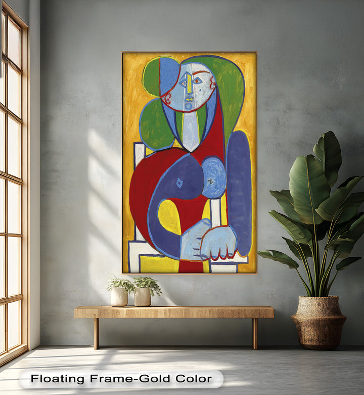 Seated in Silence – Colorful Cubist Portrait Oil Painting