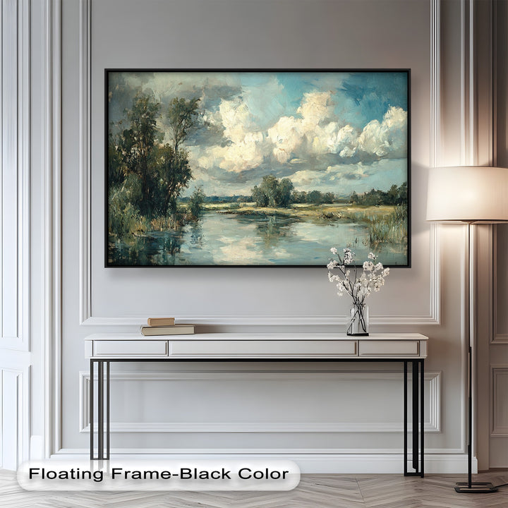 Golden Field & Mountain Horizon – Landscape Oil Painting