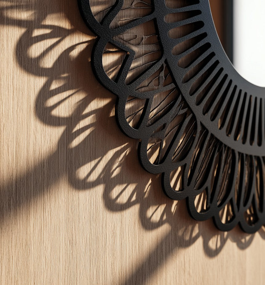 Octagonal Line Frame Floor Mirror with Modern Black Metal Design