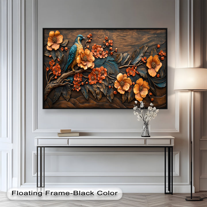 Flowers & Bird – Framed Oil Painting