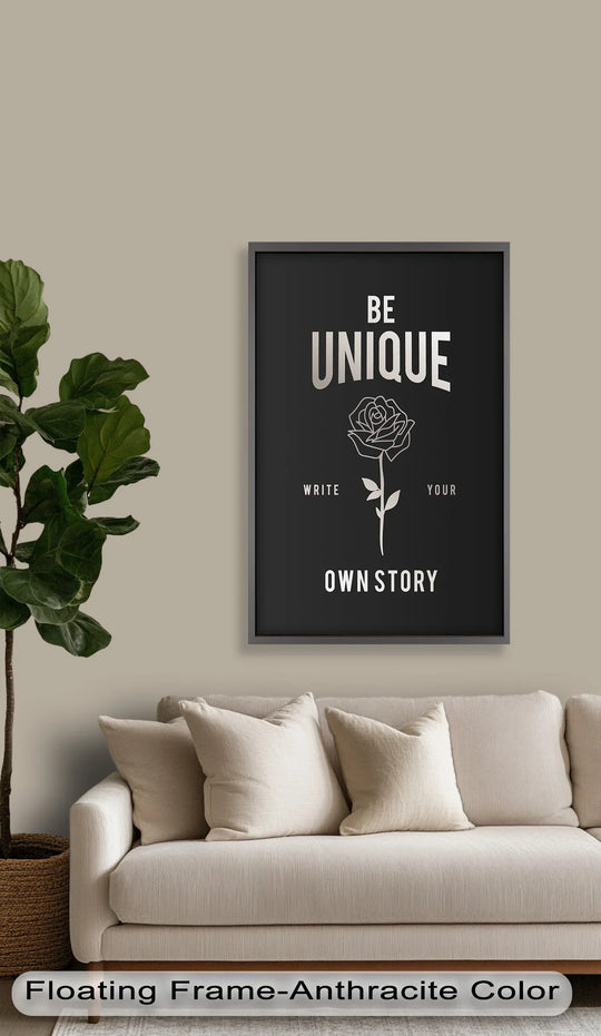 Abstract oil painting artwork evokes a sense of individuality with its minimalist design and the motivational 'Be Unique' inscription.