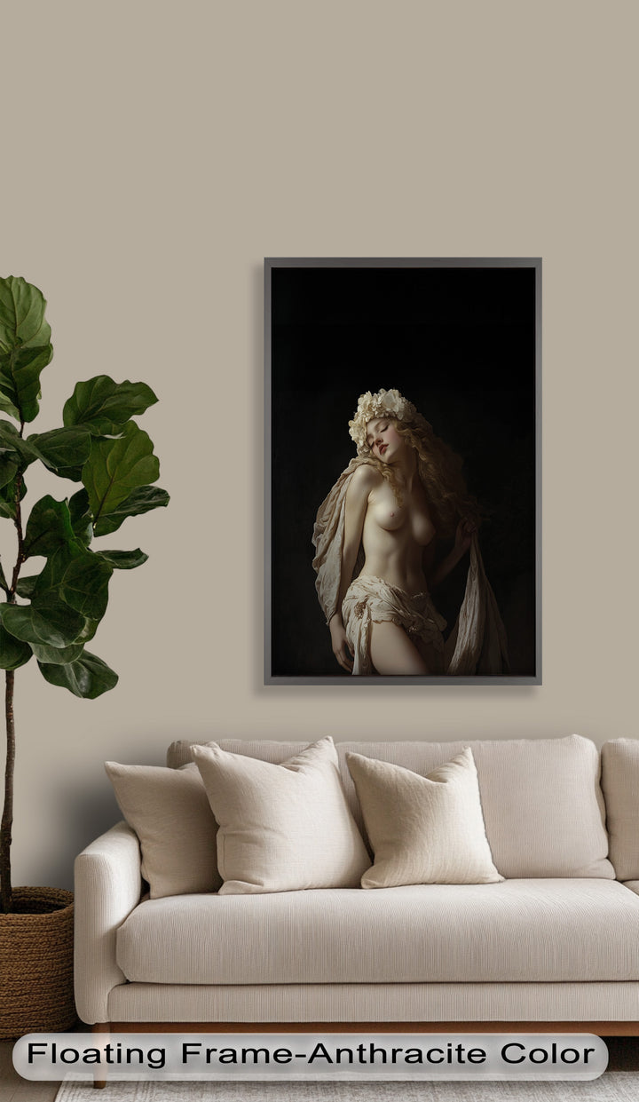Moonlit Reverie – Classical Nude with Floral Crown Oil Painting
