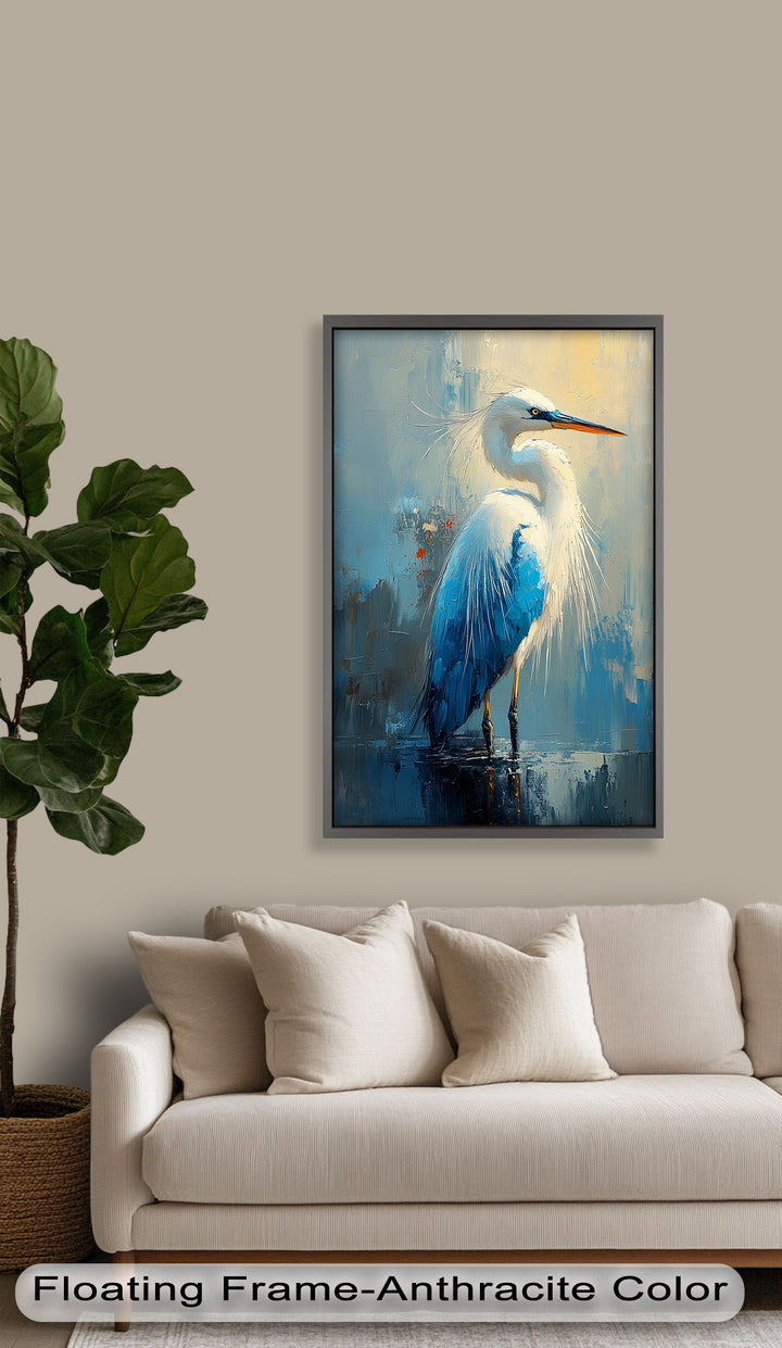 Blue Heron in Abstract – Framed Oil Painting