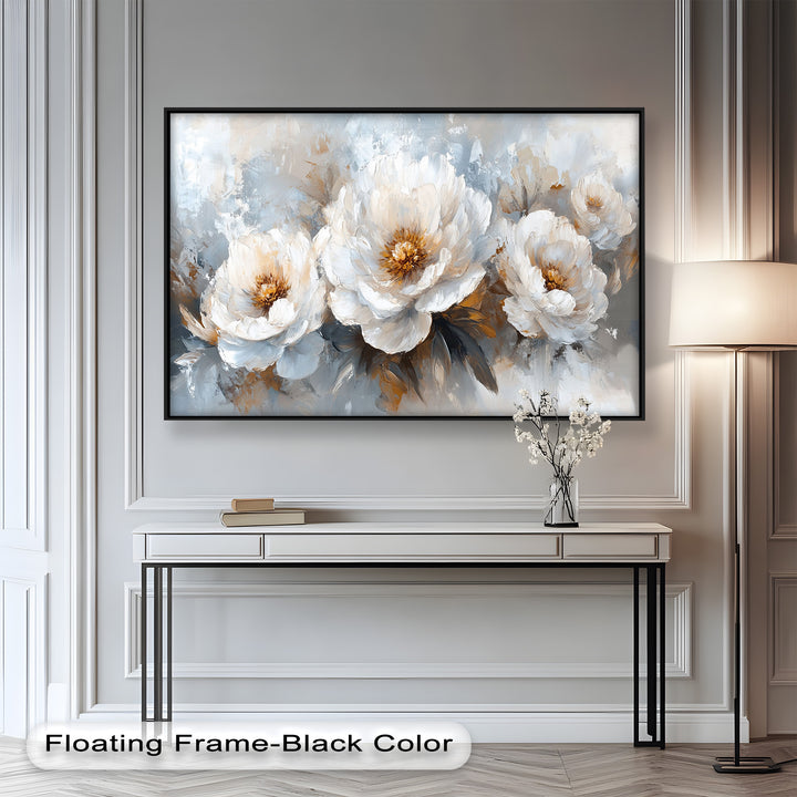 Ivory Garden Symphony – White Peony Bouquet Flower Oil Painting