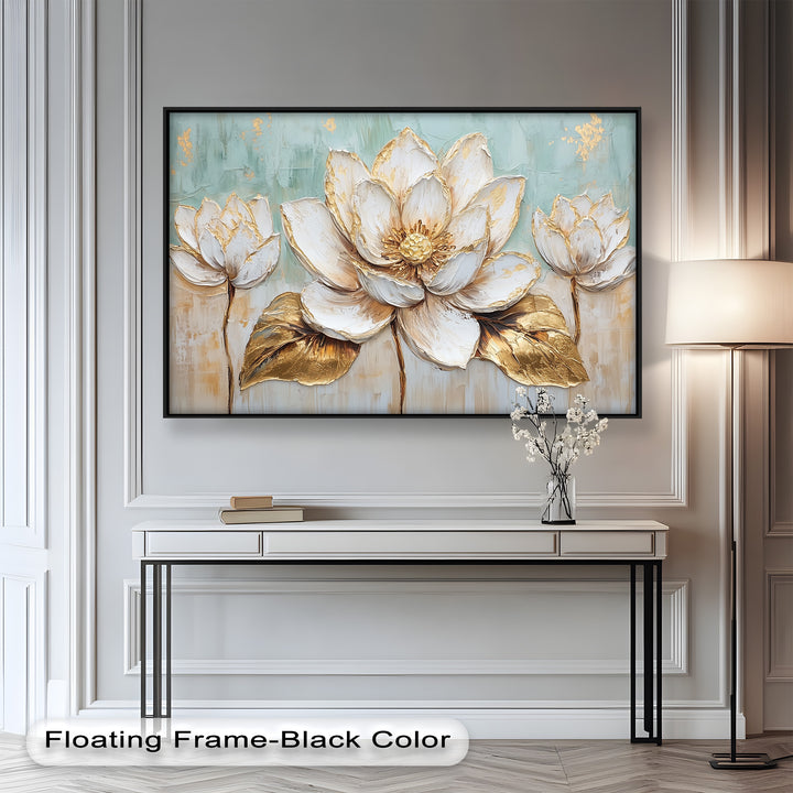 Golden Bloom Lotus – Floral Oil Painting
