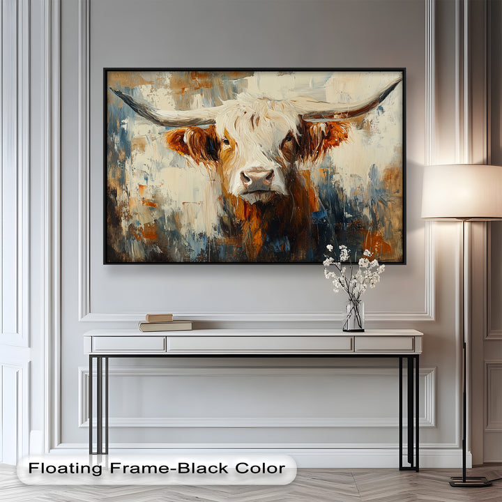 Highland Cow with White Horns – Animal Oil Painting