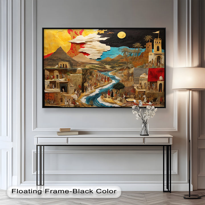 River of Time – Ancient Civilization Collage Picasso Oil Painting