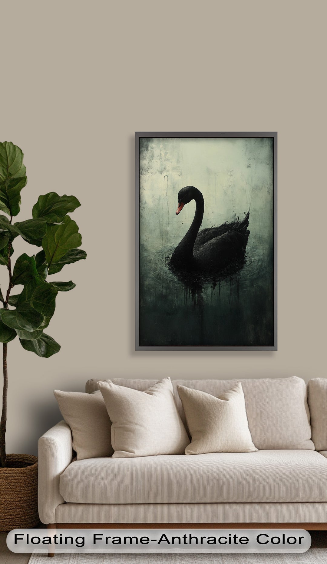 Solitary Grace – Moody Black Swan Oil Painting