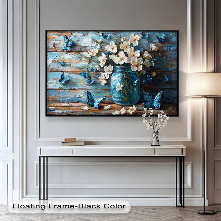 Flowers and Blue Butterflies – Elegant Nature Oil Painting
