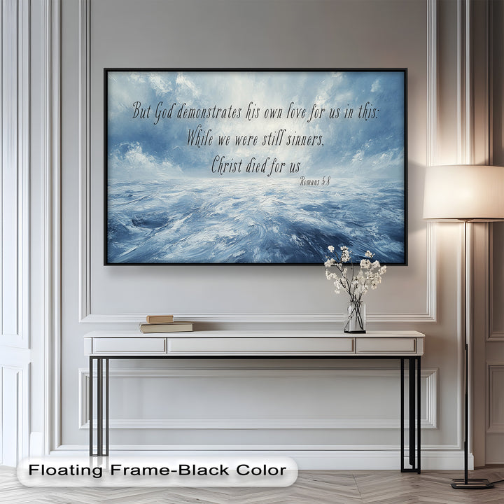 Romans 5:8 – Divine Love Bible Verse Oil Painting