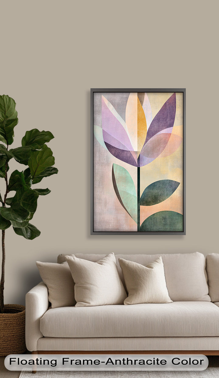 Purple Bloom – Minimalistisches geometrisches Blumenölgemälde