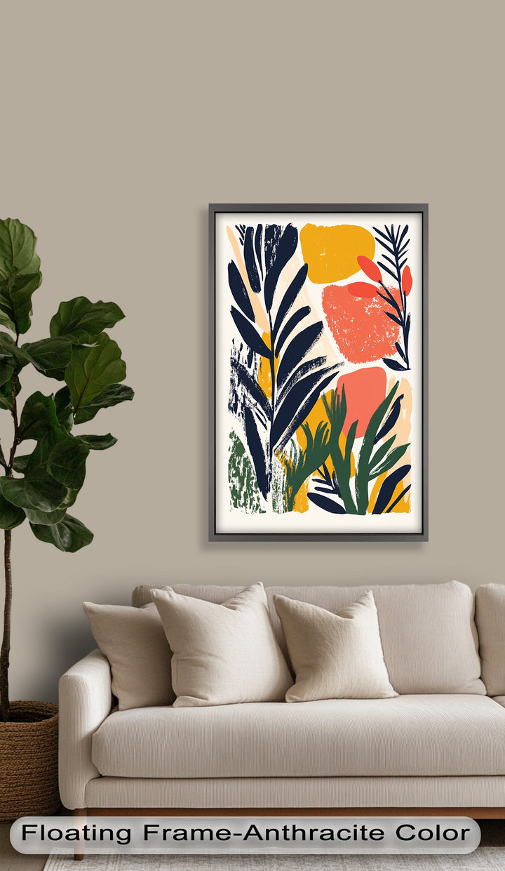 Sonnenbeschienene Gartenabstraktion – Modernes Boho-Blumenölgemälde