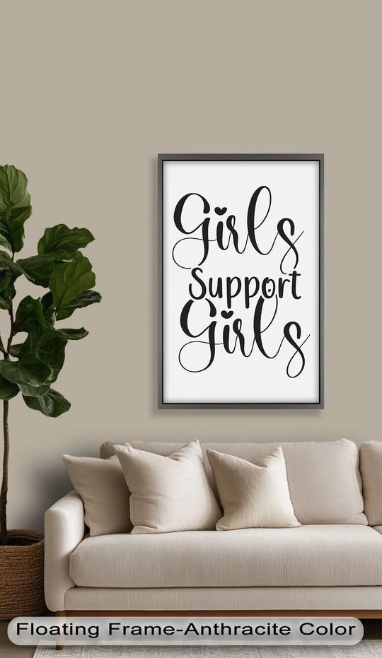 Organic forms accentuate the 'Girls Support Girls' oil painting artwork, lending a soft, flowing aesthetic to the piece's message.