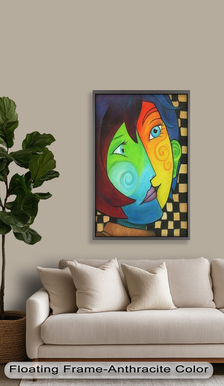 Colorful Duality – Surreal Portrait Fusion in Picasso Oil Painting
