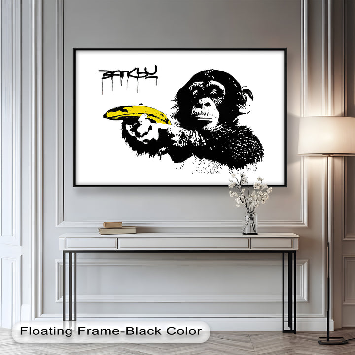 Monkey with Banana Gun – Satirical Banksy Oil Painting