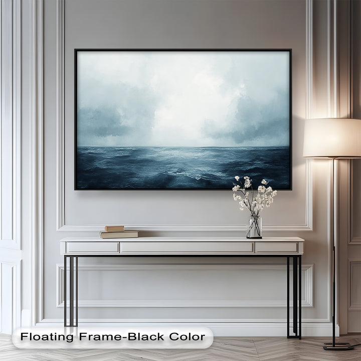 Ocean Horizon Calm – Minimalistisches blaues Meereslandschafts-Ölgemälde