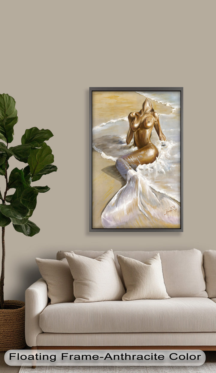 Golden Tide – Sensual Mermaid Oil Painting
