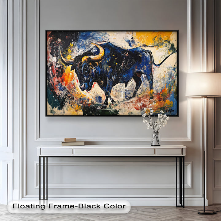Power in Motion – Expressionist Bull Oil Painting
