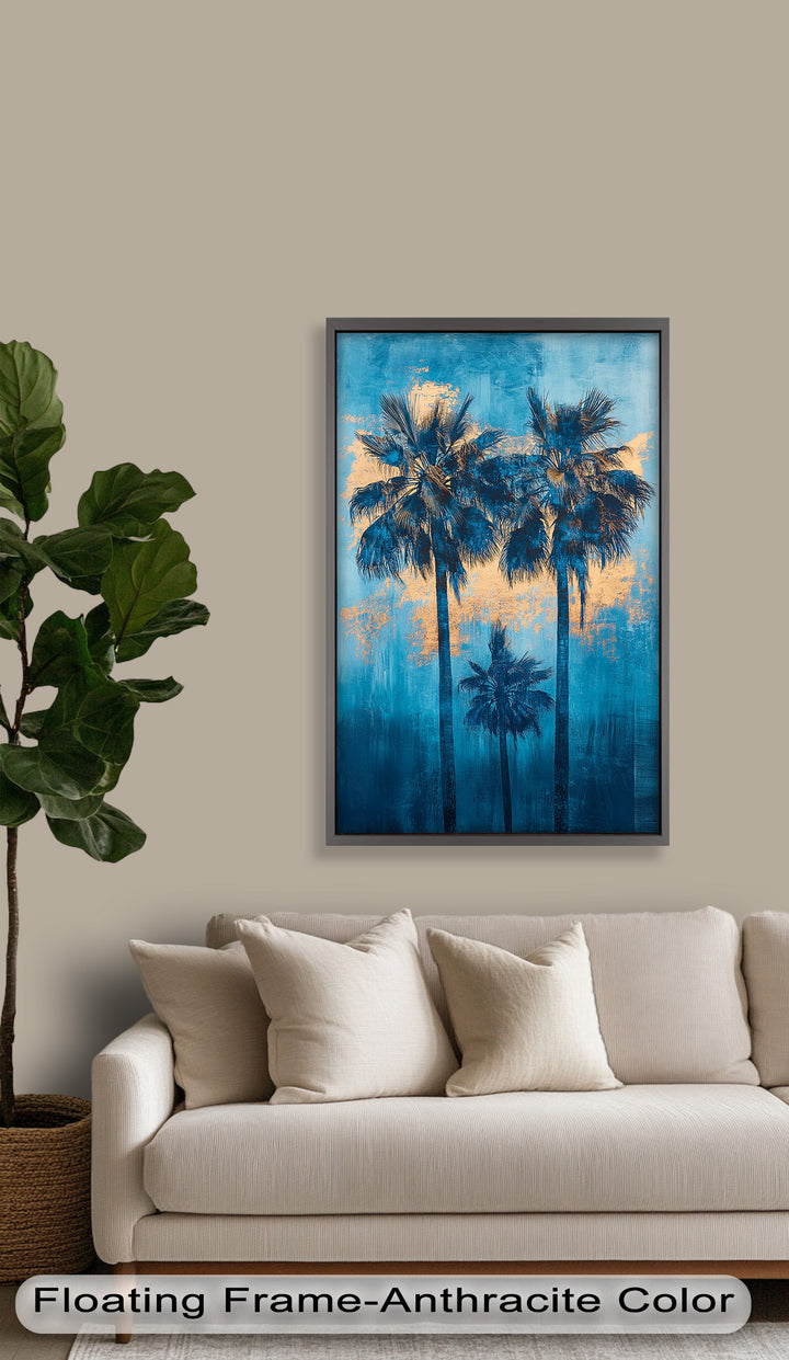 Blue Sunset Palms – Tropical Oil Painting