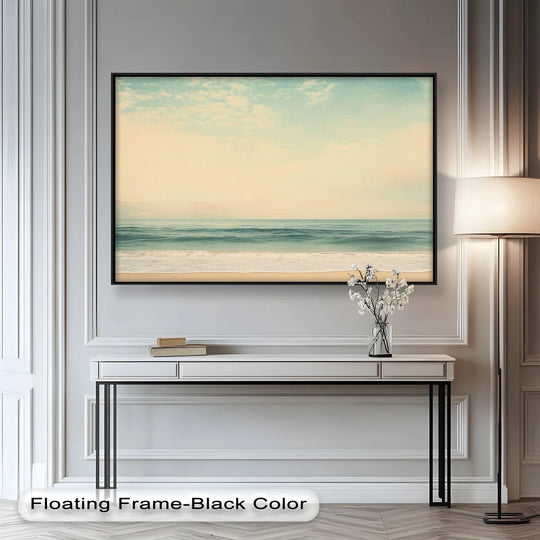 Featuring rectangular calm ocean coastal beach wall art with linear details to complete the oil painting decoration.