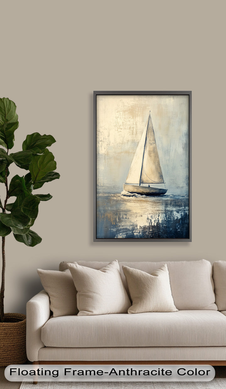 Golden Sail – Minimalistisches Ölgemälde „Boot auf See“