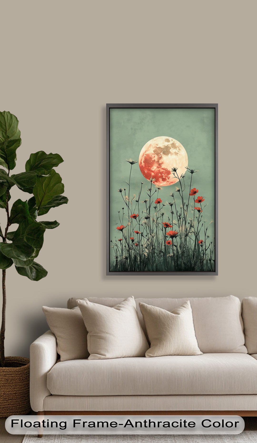 Celestial Wildflowers – Full Moon Over Red Meadow Blooms Oil Painting