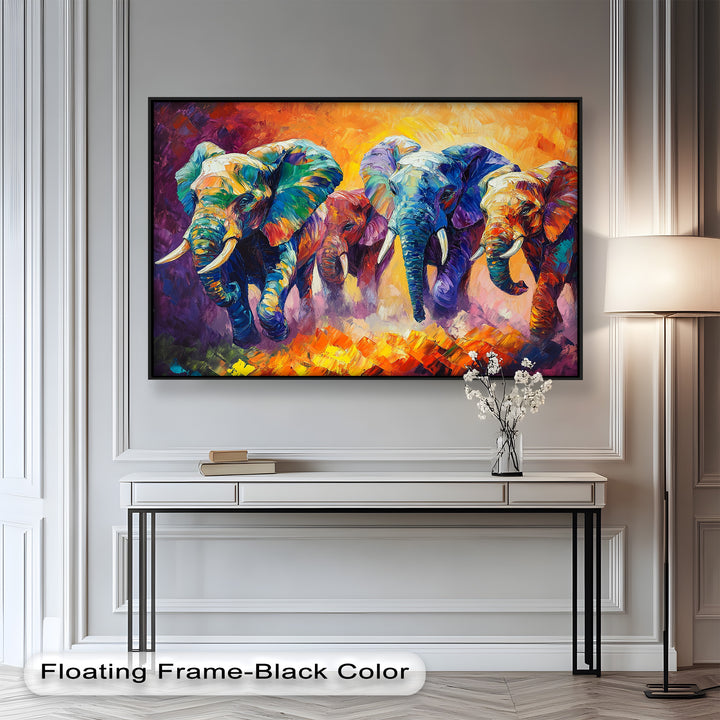 Elephant Herd at Dusk – Animal Oil Painting