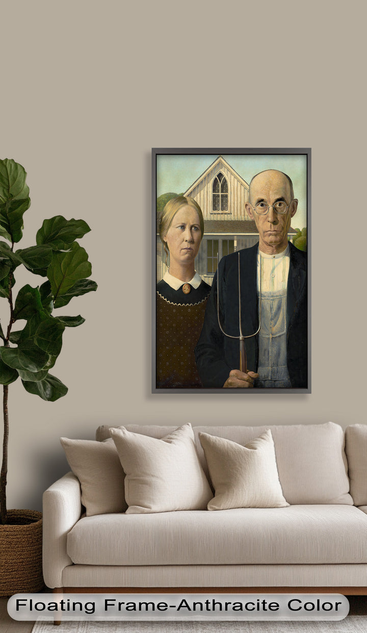 American Gothic – Ikonisches Porträt des Mittleren Westens, historisches Ölgemälde