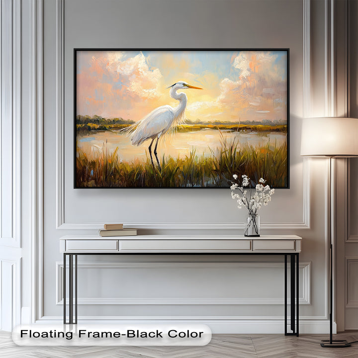 White Egret at Sunset – Animal Oil Painting