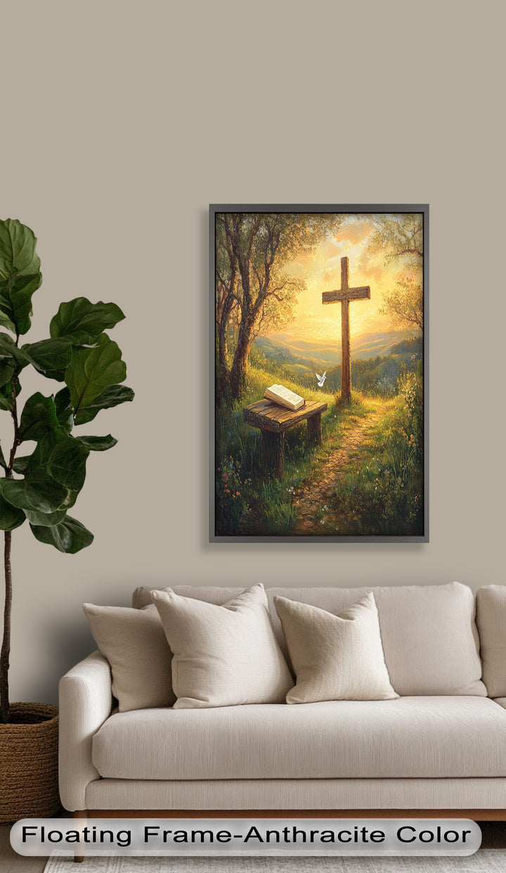 Pfad des Glaubens – Christliches Kreuz und Bibel-Ölgemälde
