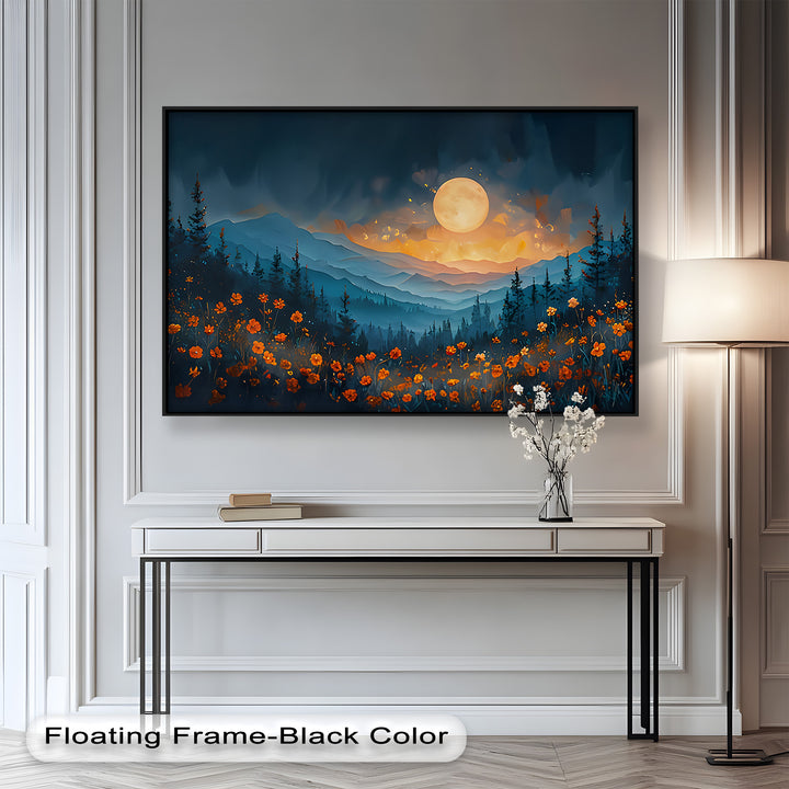 Moonlit Mountain Landscape-Floral Oil Painting