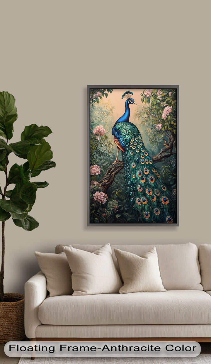 Peacock Among Blossoms – Regal Garden Beauty Animal Oil Painting